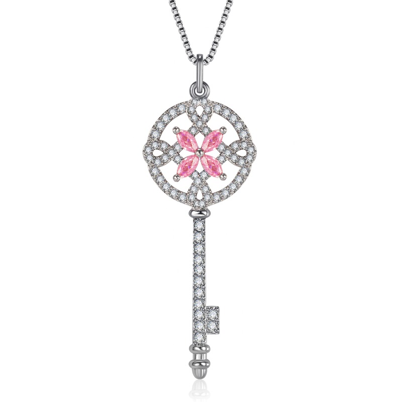 Tiktok Kuaishou live broadcast ascut yellow pink diamond key pendant Internet celebrity same lucky four-leaf clover flower pendant