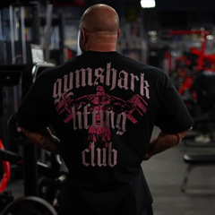 越境で人気の筋肉シャークアメリカンファッションブランド、スポーツフィットネス用ヘビーウェイト純綿プリント半袖Tシャツ、一件代発送