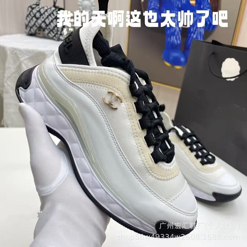 High-End Chanel-Style Air-Cushioned Sneakers, Popular Color-Blocking Casual Versatile Breathable Height-Increasing Couple's Dad Shoes
