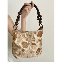 Caramel Macchiato Underarm Bag 2024 Summer New Chinese Style Tote Bag for Women, Literary Hanfu Canvas Single Shoulder Bag