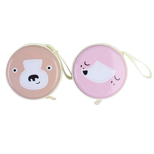 Korean version Christmas and New Year tinplate storage box iron round coin purse cartoon animal mini key earphone bag