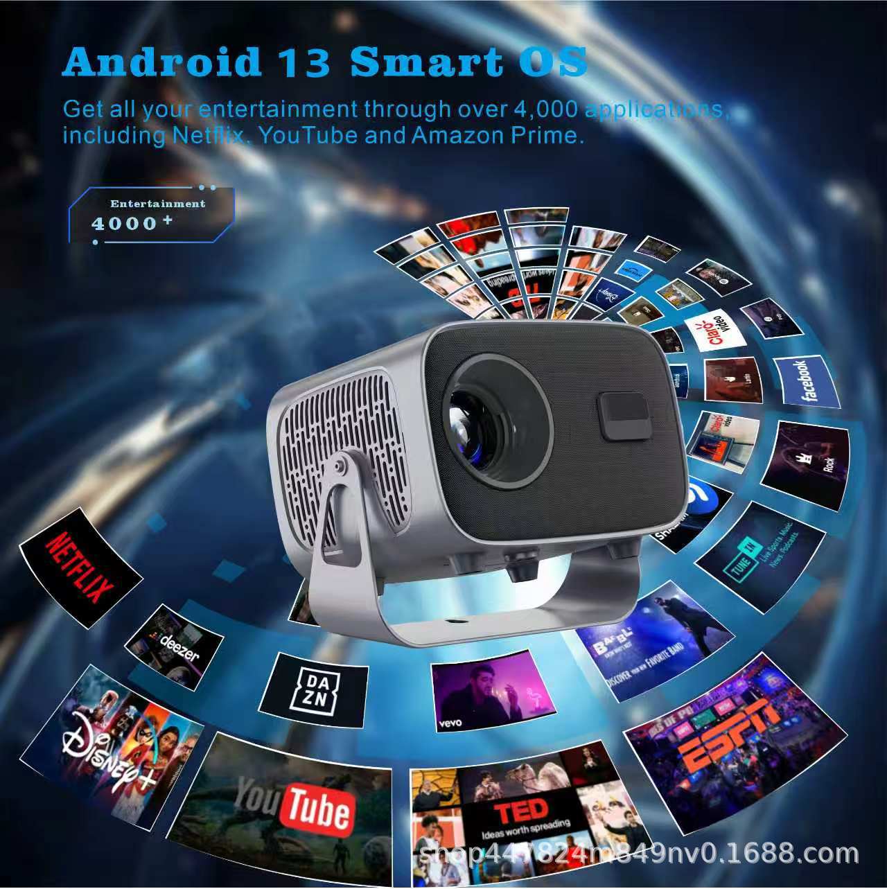 4K WiFi smart mini proyektor qoʻl telefoniga ulanadi