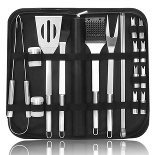 Zhongyu Bbq Grill Tools Fork Spatula Tongs 20-Piece Set Oxford Bag Household Stainless Steel Tube Handle Grill Utensils Storage