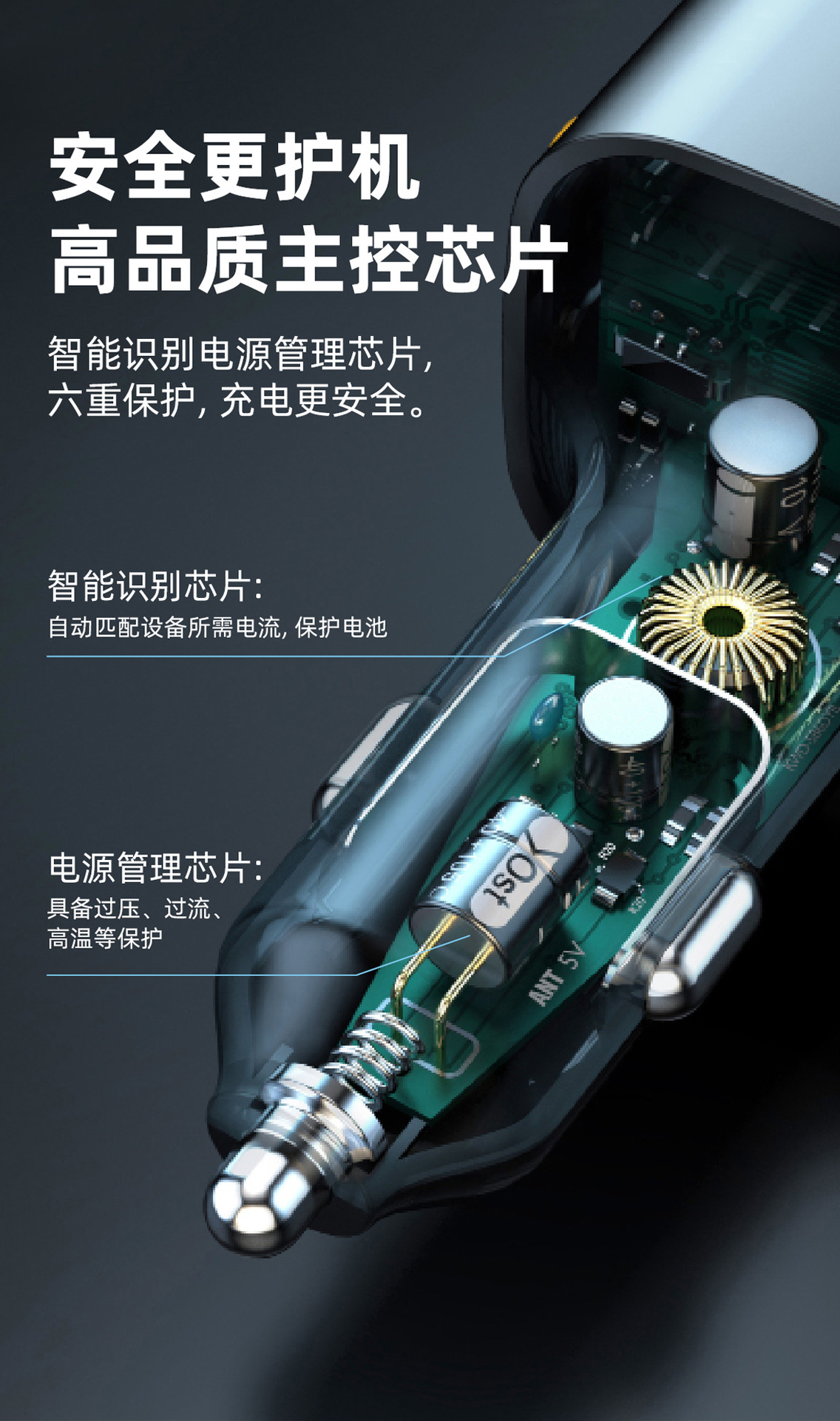 Customized Cross-Border Multi-Port Car Charger with Cable, Colorful Lights, Transparent Car Charger, Car Rear Mobile Phone Wired Charging