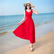 雪纺连衣裙2023夏季无袖波西米亚长裙优雅时尚海边度假沙滩裙气质