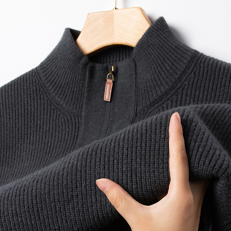 카운터 내몽골 워스트 스웨터 남성용 두꺼운 따뜻한 반 터틀넥 지퍼 중년 남성용 루즈 니트 스웨터