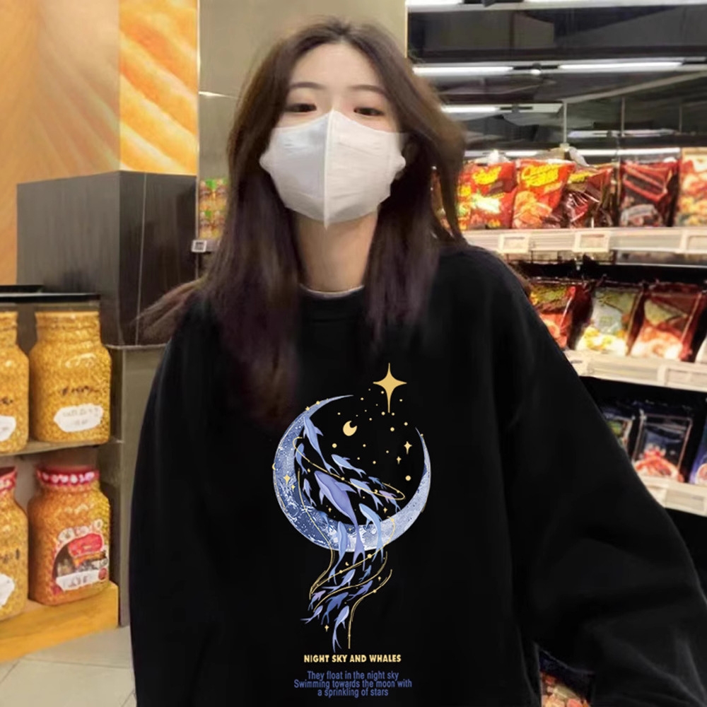 重磅圆领卫衣女装春秋季新款大码宽松无帽套头长袖上衣外穿冬加绒