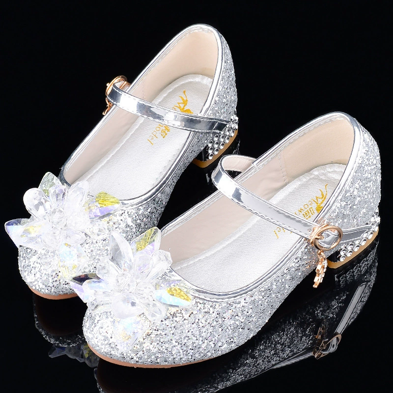 Туфли на высоком каблуке для девочек на весну и осень, кожаные туфли для ведущих шоу, однослойные туфли с кристаллами для детей, туфли принцессы