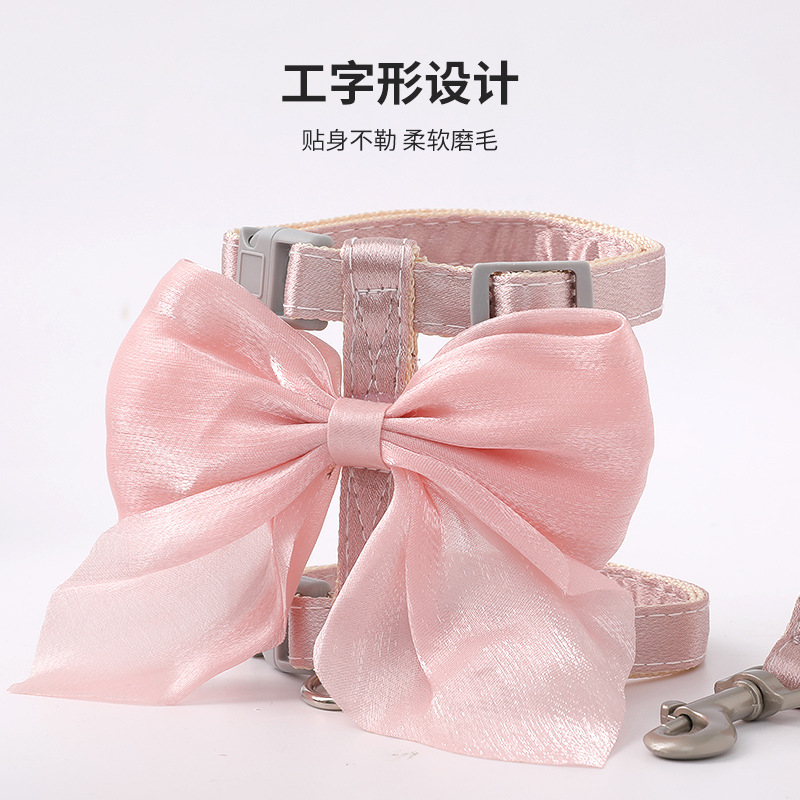 Nueva seda brillante gran arco gato en forma de I cuerda de tracción gato ajustable gato anti-nylon correa de pecho