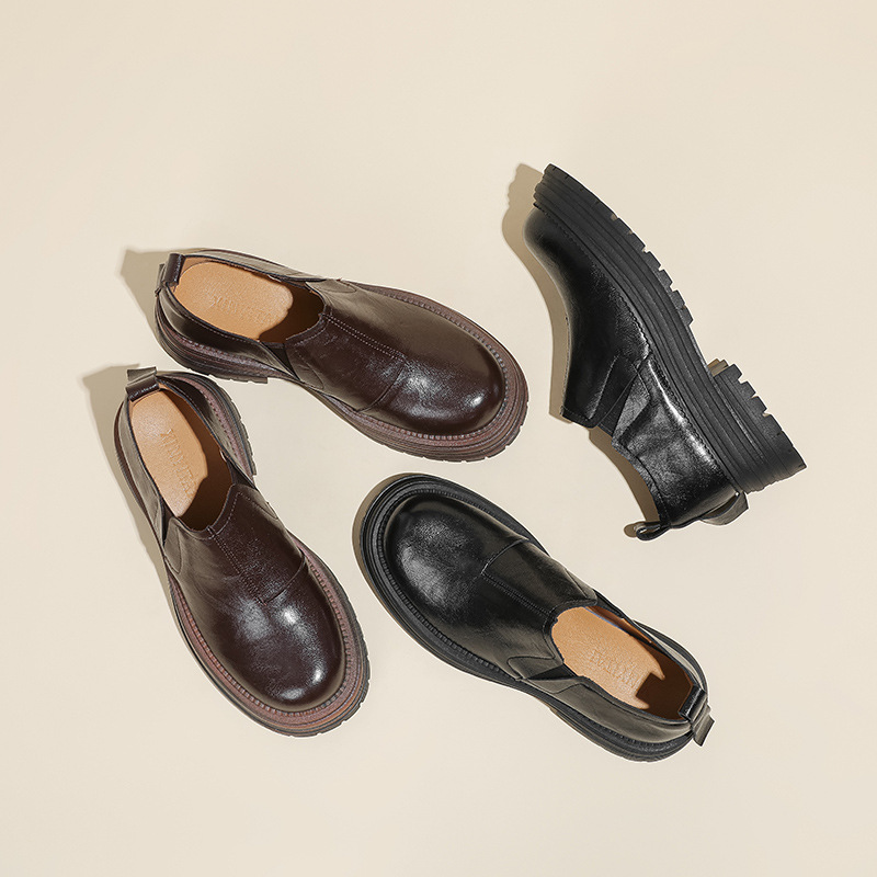 Women's Thick-soled Slip-on Loafers With Round Toe And Chunky Heel_voghion.com
