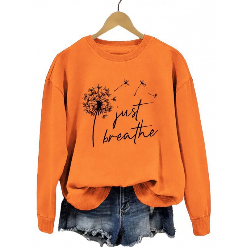 Amazon Ebay Cross-Border European and American Print Just Breathe Dandelion Sweatshirt Casual Fashion Top for Women