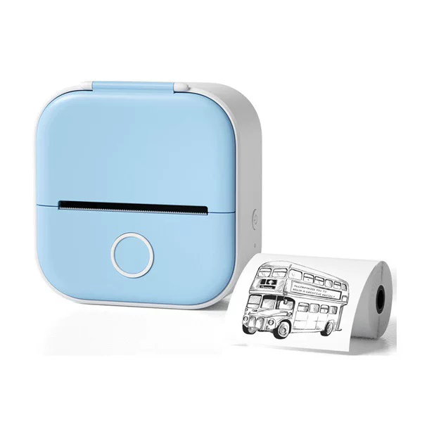 Blue plastic handheld small printer, photo, 1 pieces, color, material