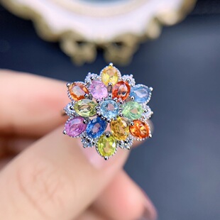 New natural color blue treasure ring S925 silver inlaid main stone 3*3mm Joker net red explosions women's jewelry wholesale