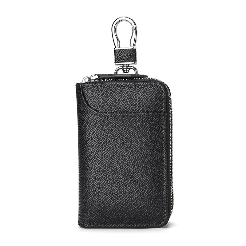 Customized Stone Pattern Genuine Leather Key Bag, Unisex Car Key Bag, Double-Layer Zipper Cowhide Key Storage Bag