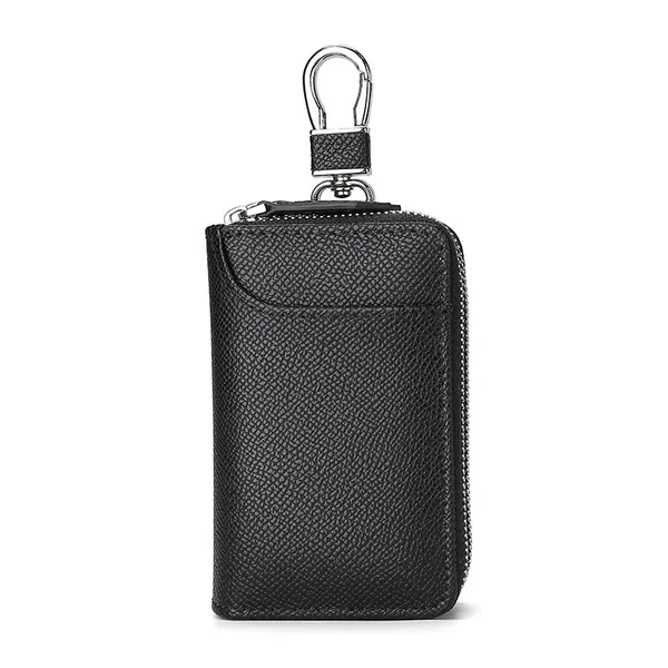 Customized Stone Pattern Genuine Leather Key Bag, Unisex Car Key Bag, Double-Layer Zipper Cowhide Key Storage Bag