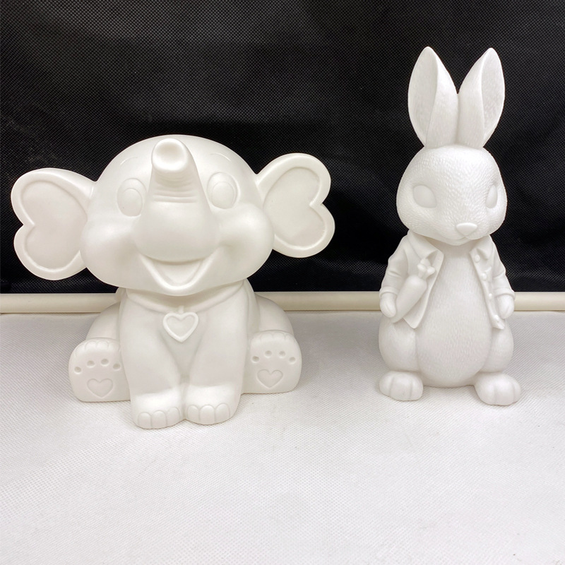 Xiaohongshu Children's Colorful Painting Porcelain White Blank Small Flying Elephant Street Stall Graffiti Porcelain Doll Rabbit Money Bank