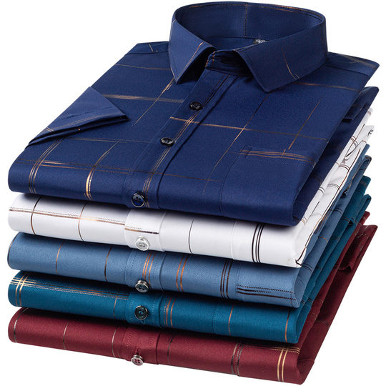 Middle-aged and elderly short-sleeved shirt 2023 summer half-sleeved bronzing casual men's wear with pocket dad's square collar shirt