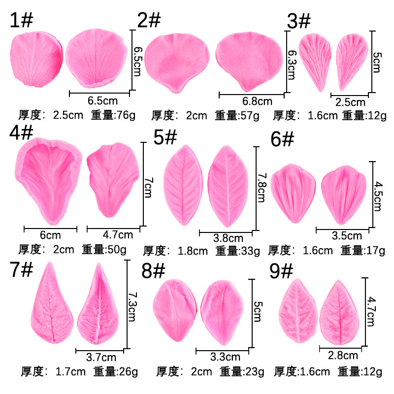 Hojas pétalos de rosa fondant molde de silicona peonía simulación flor AI su azúcar textura de doble cara azúcar flor molde de silicona