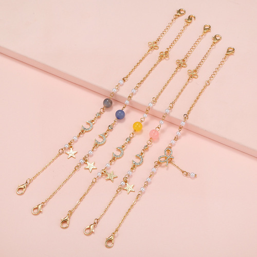 Cross-border best-selling creative star, moon, bow tie anti-loss chain, fashionable rope pendant chain