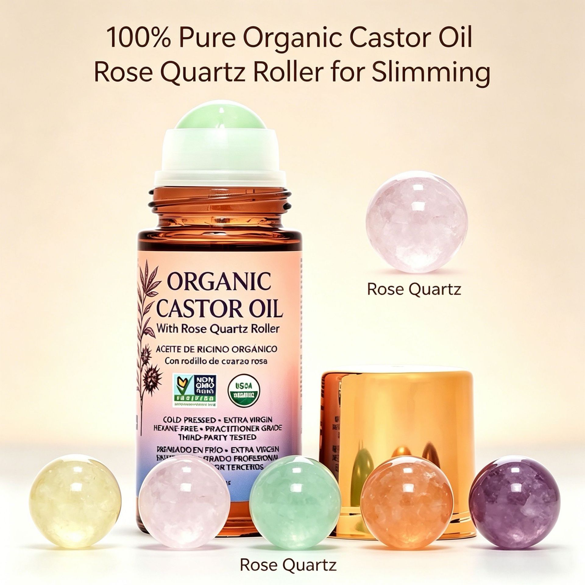 跨境Organic Golden Castor Oil有机蓖麻油滚涂露石英滚珠蓖麻油