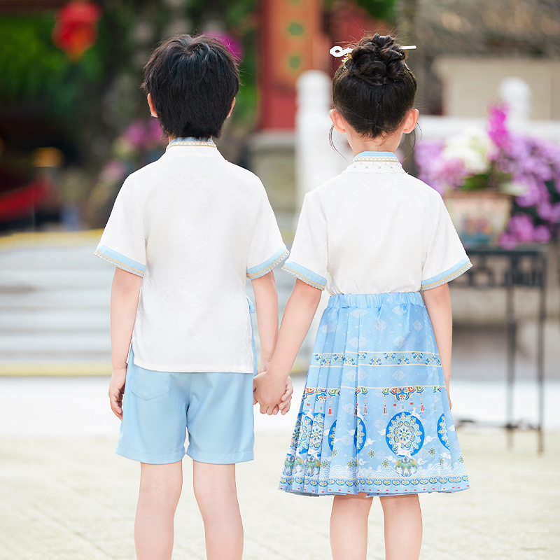 Kindergarten uniforms, Chinese style school uniforms for primary and secondary school students, June 1st ancient style performance costumes, summer Tang costume, class uniforms, two-piece set