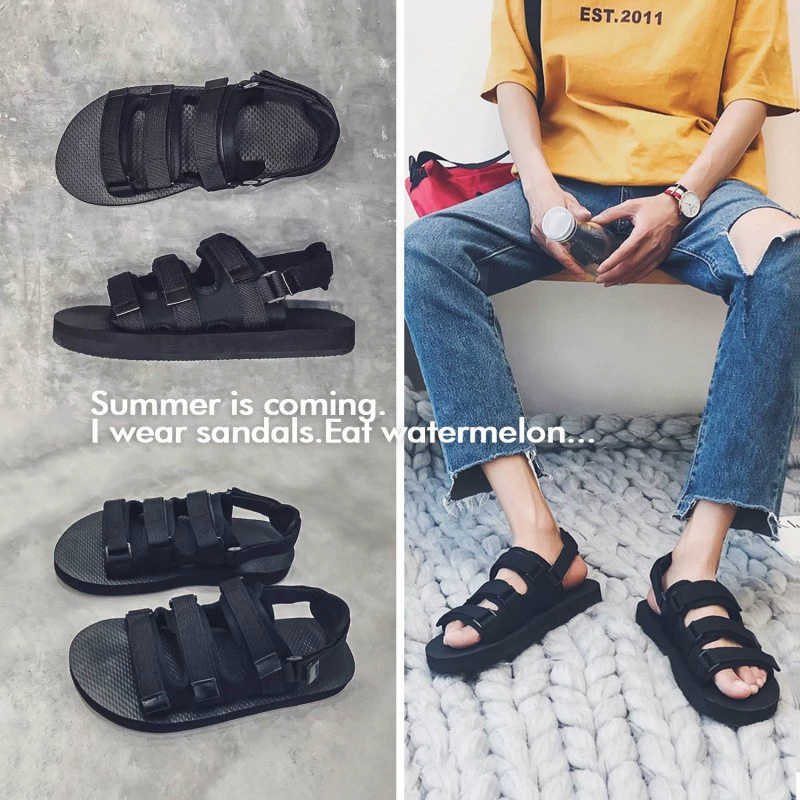Летние сандалии для мужчин, универсальные для студентов, модные и многофункциональные, с мягкой подошвой, нескользящие, в корейском стиле, трендовые, популярный дизайн.