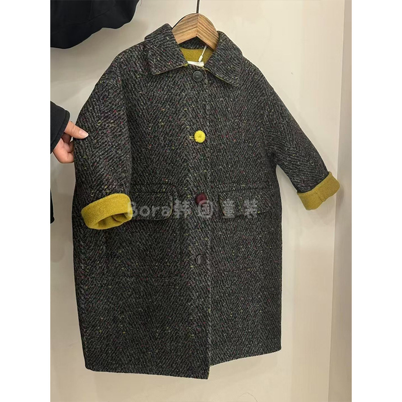 男童毛呢大衣儿童秋冬装2024新款时尚外套女宝宝中长款炸街风衣潮