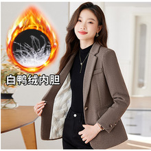 休闲白鸭绒加厚外套女西装小个子春秋冬2023新款修身网红西服上衣