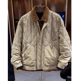 假两件丝拼接棉服翻领保暖轻薄外套潮流宽松休闲冬季新款男士