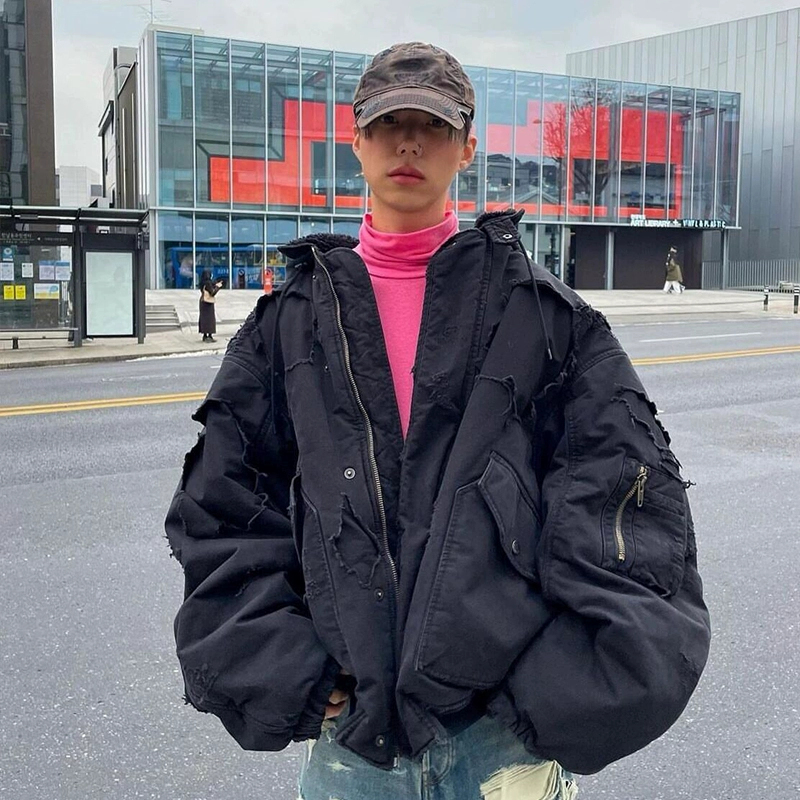 VINTAGE GRAC American High Street Ретро старый разрушенные куртки с капюшоном bomber хлопчатобумажный бейсбольный костюм куртка