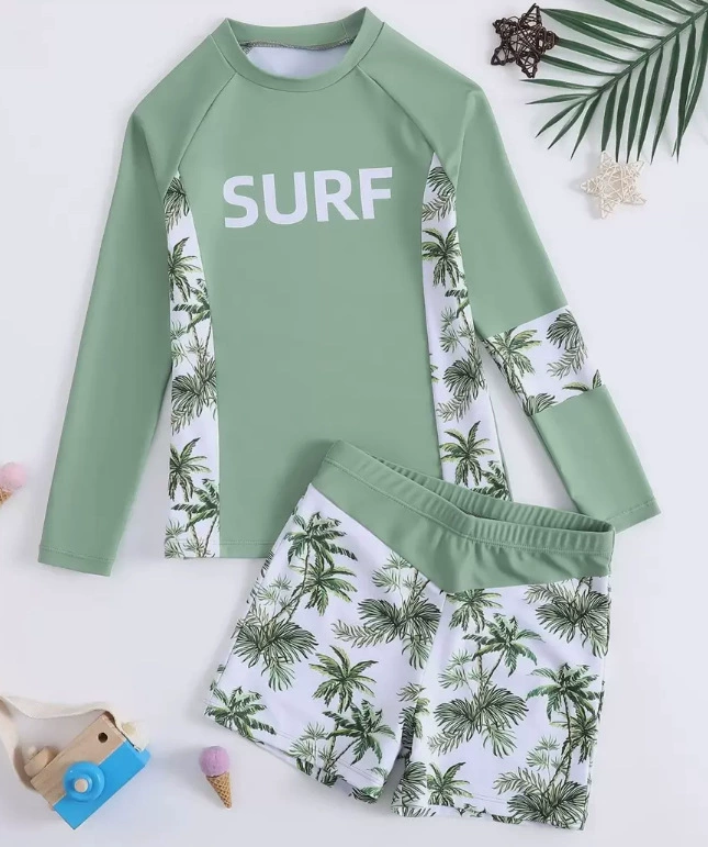 Children's swimwear, set, split long-sleeve for boys, print