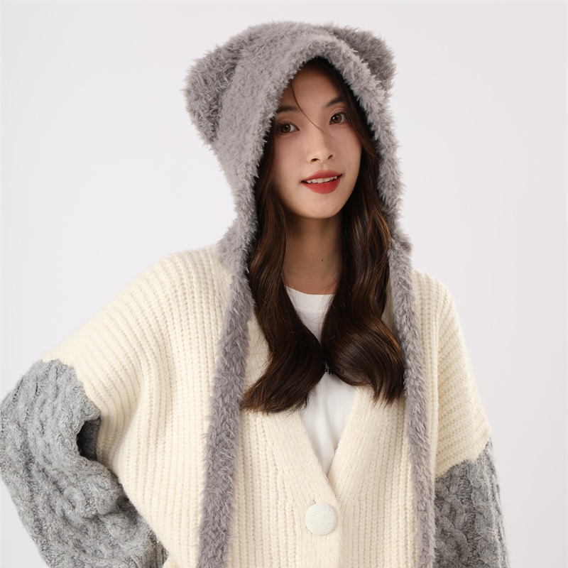 Φθινόπωρο και Χειμώνας Χαριτωμένη Μικρή Αρκούδα Λούτρινη Προστασία Αυτιών για Παιδική Κορεατική Έκδοση Ευέλικτη Ζεστασιά Διπλή Μπάλα Μαλλιών_voghion.com