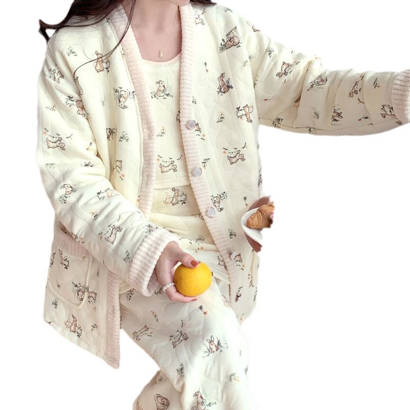 (2개) 이가이 가을 겨울 에어 코튼 산후복 3피스 슈트 임산부 파자마 가을 겨울 11월 산후 모유수유