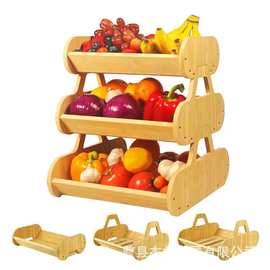 跨境木质水果收纳篮厨房多层蔬菜储物筐厨具碗碟沥水架实木零食架