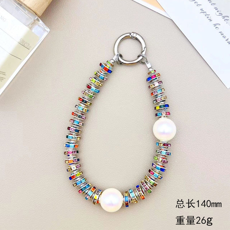 컬러풀한 다이아몬드와 진주 휴대폰 체인(컬러풀)