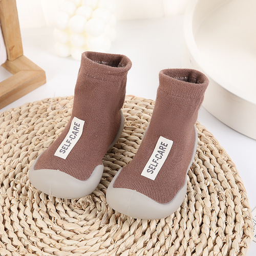 Ins Trend Letter Children's Shoes and Socks Cute Thick Soft Sole Baby Learning to Walk Shoes Infant Non-Slip Mid-Calf Floor Socks
