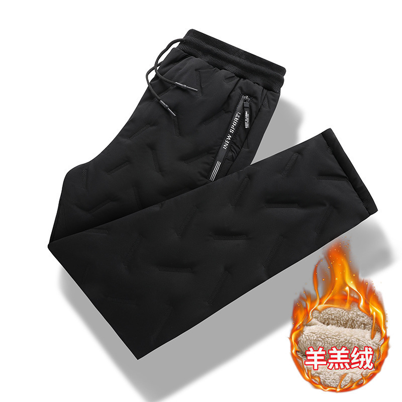 冬季男士经典简约保暖羊羔绒长裤男大码加绒加厚防风防水户外棉裤|undefined