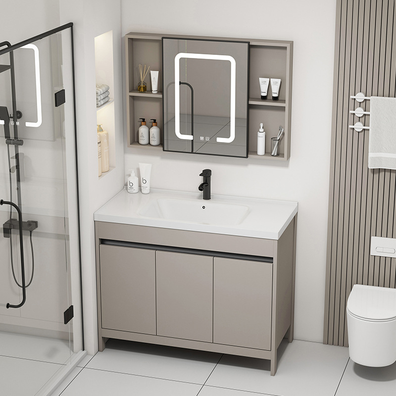 Gabinete de baño de piso de aluminio espacial combinación de inodoro cerámico moderno y minimalista lavabo de lavabo