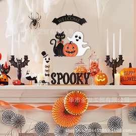 万圣节幽灵门标志 BOO 装饰,万圣节快乐木制幽灵悬门饰