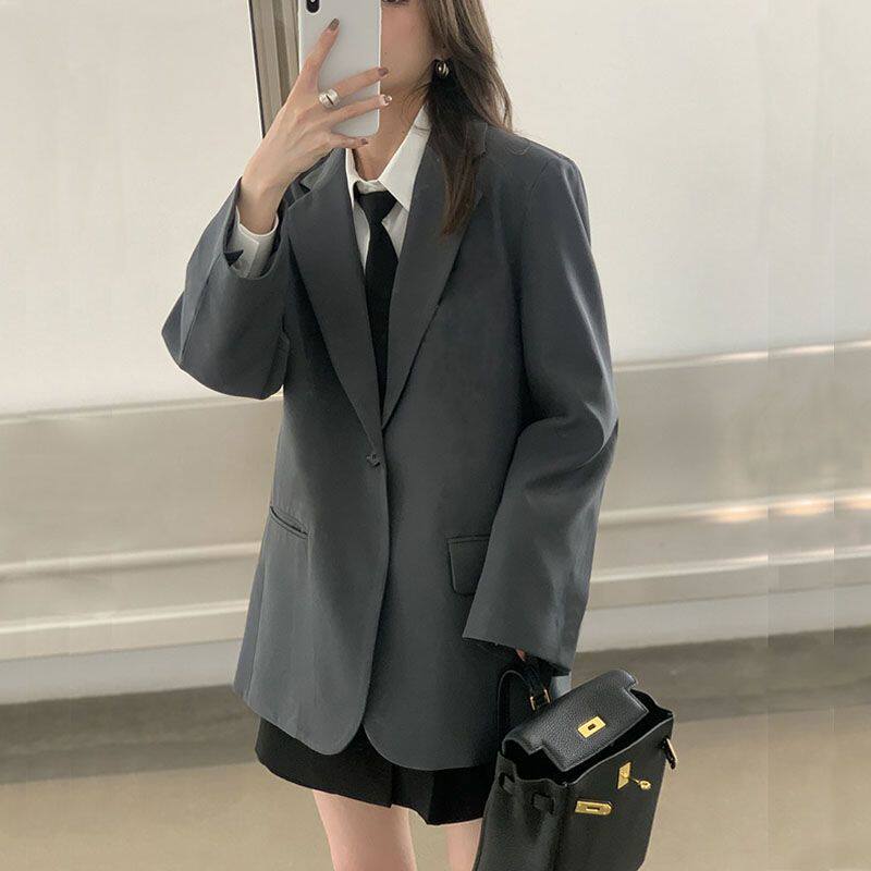 Áo blazer nữ màu xám phong cách Hàn Quốc, áo vest dài tay dáng suông tôn dáng — Màu xám [chất lượng cao]