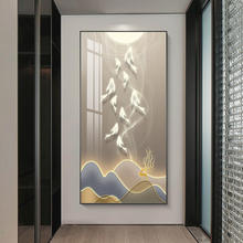 入户玄关装饰画大气现代轻奢走廊尽头壁画九鱼图山水高端过道挂画