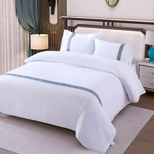 Hotel Linen Bedding Four-Piece Set B&B Three-Piece Set Brushed Single and Double Pure White Single Quilt Cover Simple
