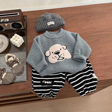 韩系男童加厚毛衣秋冬季婴儿可爱卡通小狗针织衫宝宝时髦套头上衣