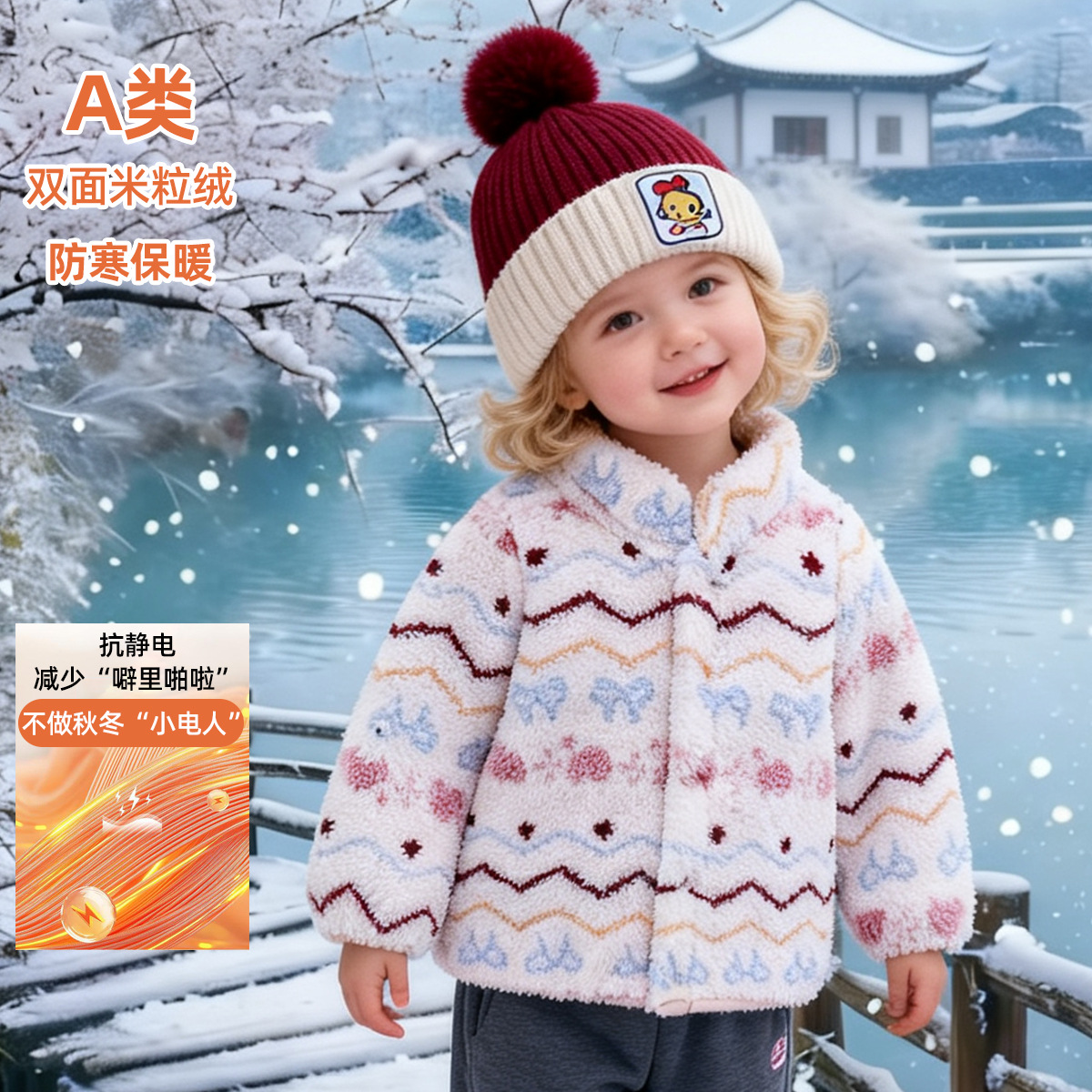 Baby fleece jacket, skin-friendly, thickened, plush, casual, versatile, windproof, and warm outerwear