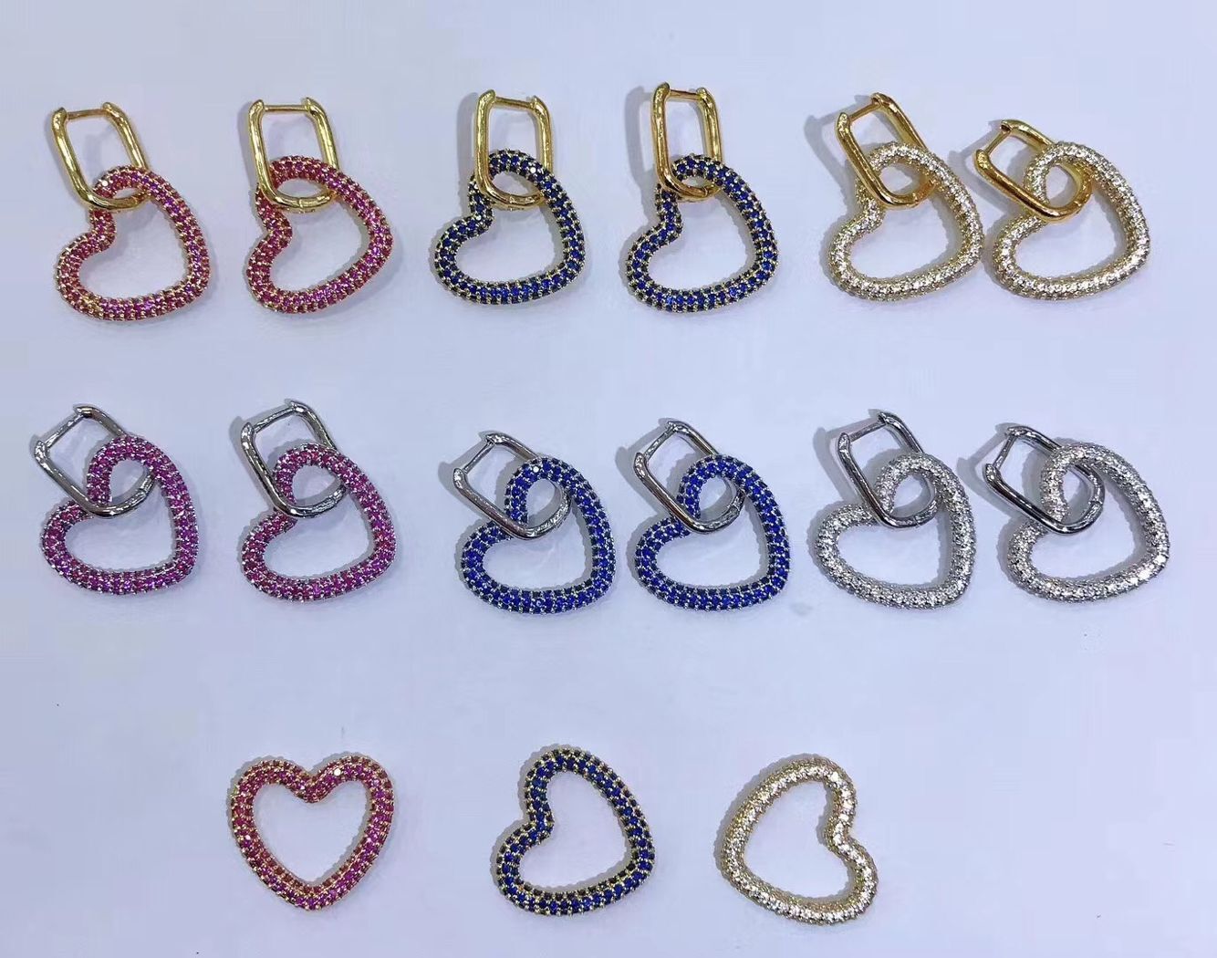 Boucles D&#39;oreilles Coeur En Diamant Coloré Micro-incrusté Coréen Exagéré Accessoires De Bijoux Bricolage En Gros display picture 3