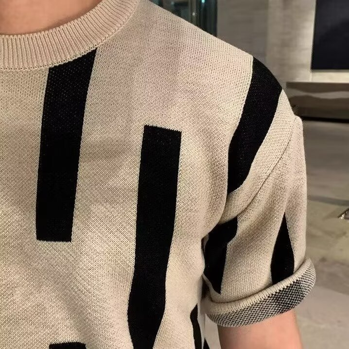 Verano nueva camiseta de manga corta para hombres hielo delgado rayas de negocios de moda casual camiseta comercio exterior al por mayor transfronterizo