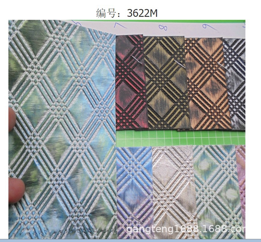 格子凹凸 皮革擦色胶 复古网线 网格四角形 菱形车线软包革3622M