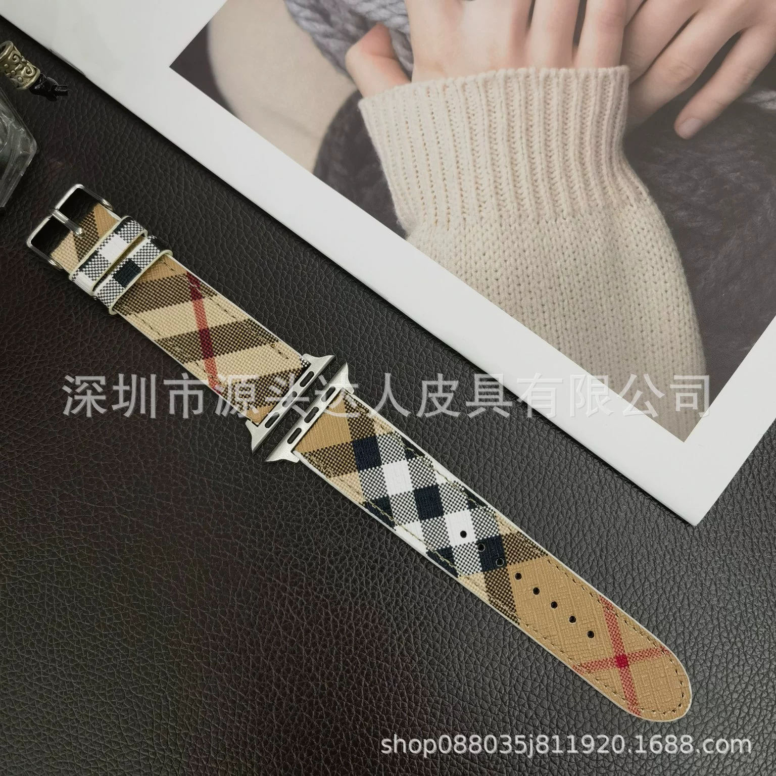 Подходит для Burberry клетчатый кожаный ремешок для часов Apple iwatch38/40/41/42/44/45/49 мм