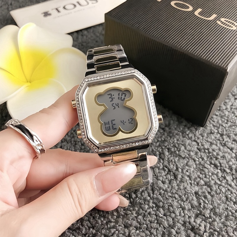 Electronic Watch, Compact, Trendy, Light Luxury, Niche Women's Watch, Korean Version, Stainless Steel, Silver Butterfly Buckle, Bear Watch