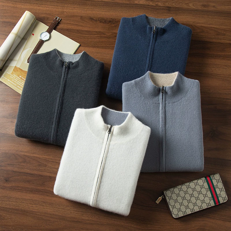 Men's cashmere cardigan, high collar, increased thickness, demi‑season, sizes M–XXXL
